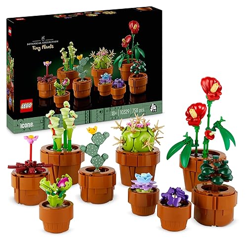 LEGO Icons Mini Pflanzen, 9 künstliche Blumen zum Bauen, Botanical Collection Sammel-Set für Erwachsene mit baubarem Terrakotta-Topf, Wohndeko, Geschenk für Frauen und Männer 10329 - Mini Pflanzen