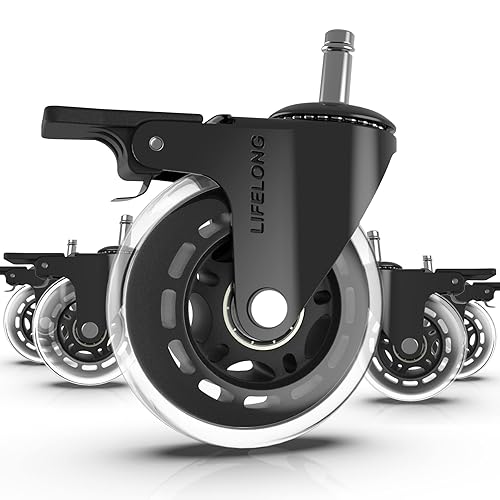 Ersatzrollen für Bürostühle, Schreibtischstuhl Bürostuhl Rollen, Stuhlrollen für Parkettböden und Teppich, 5er-Set, schwere Rollen für 1KEA, Transparent mit Bremse, 10 x 22 mm - 10 x 22 mm (IKEA) - Transparent mit Bremsen