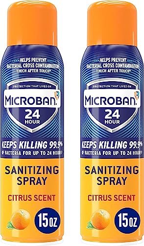 Microban Disinfectant Spray, 24 Hour Sanitizing and Antibacterial Sanitizing Spray, Citrus Scent, 2 Count (15oz Each) (Packaging May Vary) - 15 Fl Oz (Pack of 2)