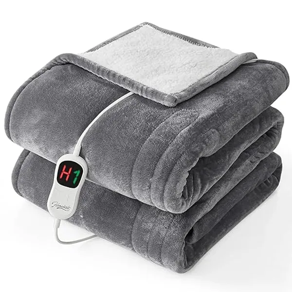 Homemate Electric Heated Blanket Twin - 62"x84" Heating Bed Blankets Throw with 10 Heating Levels 8 Hours Auto Off Fast Heating Over-Heated Protection Ultra Soft Warm Flannel ETL Certified Grey - Grey - Twin 62"x84"