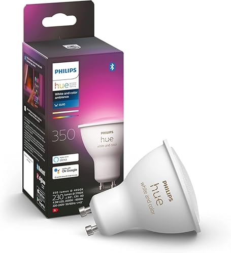 Philips Hue NEW White and Colour Ambiance Smart Light [GU10 Spot] With Bluetooth. Works with Alexa, Google Assistant and Apple Homekit. For Home Indoor Lighting for Livingroom, Lounge. - 1 Count (Pack of 1) - New Generation