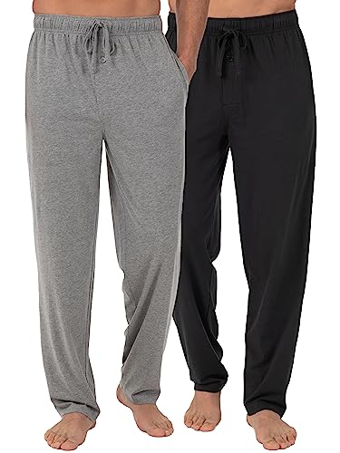 Fruit of the Loom Men's Extended Sizes Jersey Knit Sleep Pajama Lounge Pant (1 & 2 Packs) - Large - Black/Light Grey (2-pack)