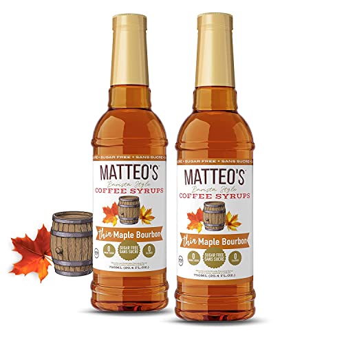 Matteo's Sugar Free Coffee Flavoring Syrup, Maple Bourbon, Delicious Coffee Syrup, 0 Calorie, 0 Sugar Coffee Syrups, Keto Friendly, 25.4 Oz, 2Count - 1 count (Pack of 2)
