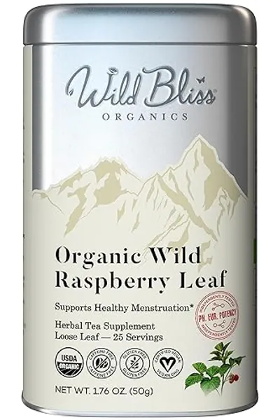 Wild Bliss Organic Red Raspberry Leaf Tea Pregnancy and Menstrual Support - Loose Leaf Herbal Tea - 1.76 Oz - 25 Servings - Raspberry - 25 Servings