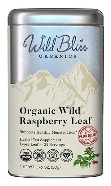 Wild Bliss Organic Red Raspberry Leaf Tea Pregnancy and Menstrual Support - Loose Leaf Herbal Tea - 1.76 Oz - 25 Servings