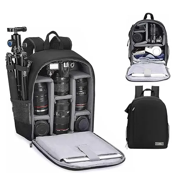 Cwatcun Waterproof Camera Backpack for DSLR, Mirrorless - Compatible with Sony, Canon, Nikon Camera and Lens Accessories - Black - 2.0 S