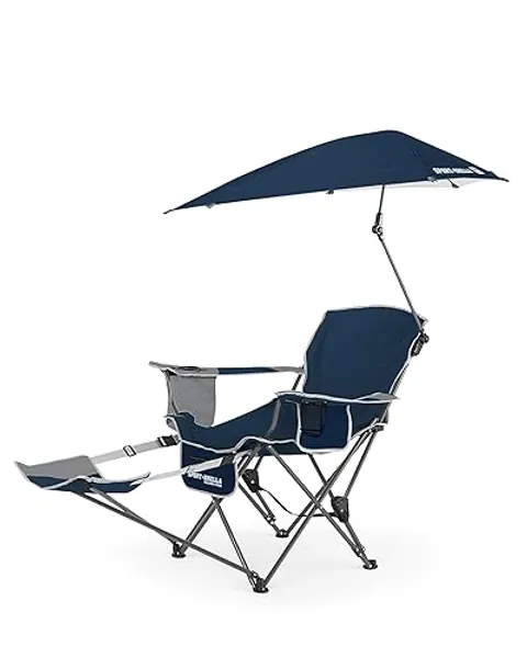 Sport-Brella Chair with UPF 50+ Adjustable Umbrella - Recliner Chair - Midnight Blue