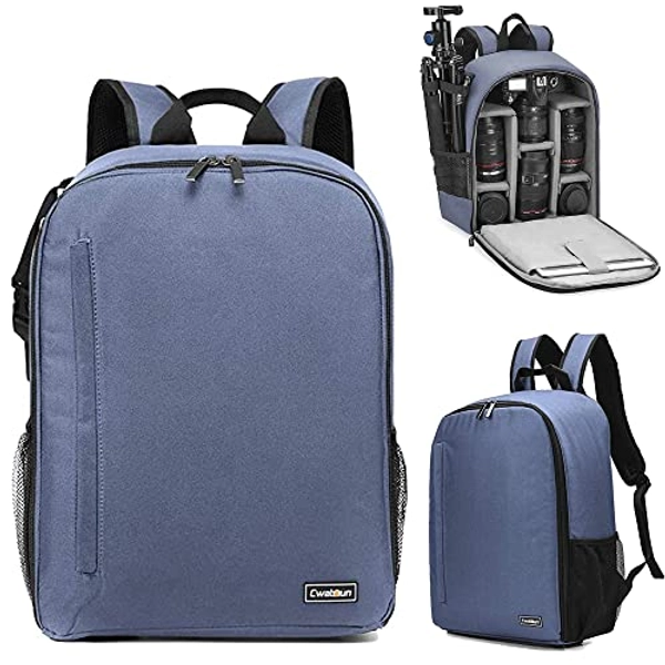 Cwatcun Camera Backpack Bag Professional for SLR DSLR Mirrorless Camera Waterproof Camera Case Compatible with Sony Canon Nikon Camera and Lens Tripod Accessories (Ⅱ Small Blue)