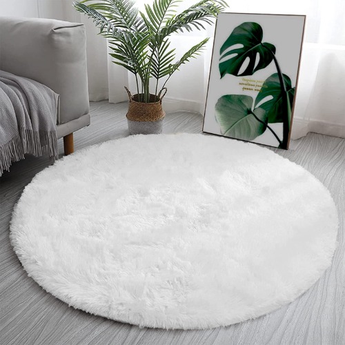 Soft White Round Rug for Bedroom Fluffy