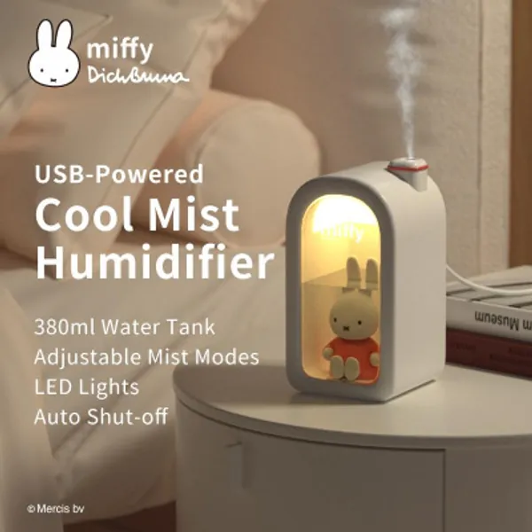 MIPOW x MIFFY 380ml Cool Mist USB Humidifier w/ Adjustable Mist Mode, LED Moon Lights, Auto Shut-off for Bedroom, Home, Office