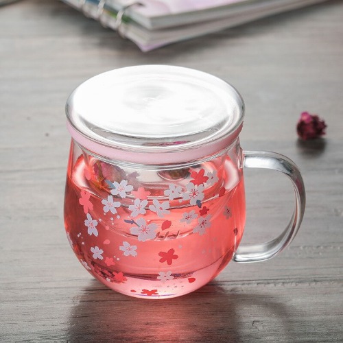 Sakura Cherry Blossom Glass Mug with Tea Infuser - As Shown