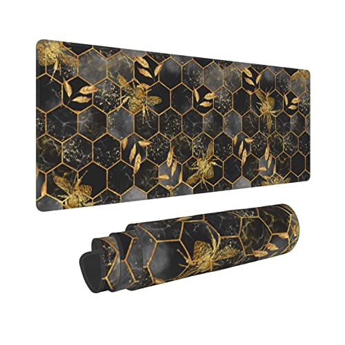 Honeycomb Gold Bee Leaf Hexagon Mouse Pad