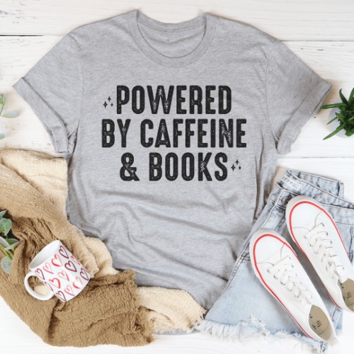 Powered By Caffeine & Books Tee - Athletic Heather / XL