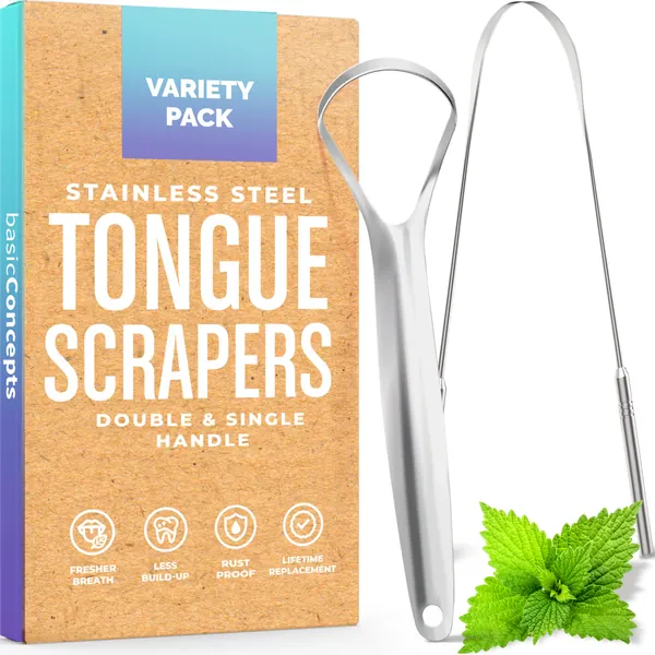 Tongue Scraper, Reduce Bad Breath (Medical Grade), Stainless Steel Tongue Cleaners, Metal Tounge Scrappers, Tongue Scraper Cleaner for Fresh Breath (Variety Pack)
