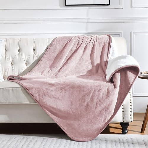 Yaning Waterproof Blanket for Bed Couch Sofa, Soft Liquid Pee Proof Pet Blanket for Dog Puppy Cat, Reversible Sherpa Fleece Furniture Protector (Dusty Pink, 50x60 inches) - 50x60 inches - Dusty Pink