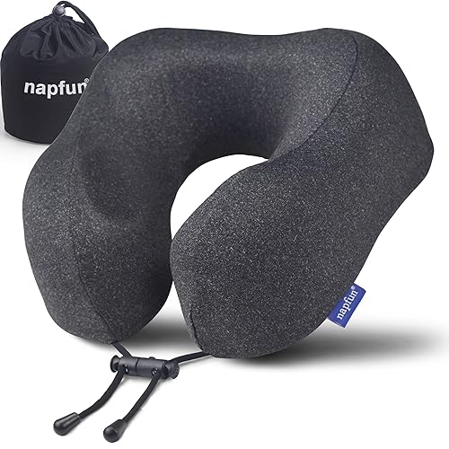 napfun Travel Pillow, Travel Accessories & Travel Essentials for Airplane Upgraded 100% Pure Memory Foam Travel Neck Pillow for Flight Headrest Sleep, Portable Plane Necessities, Full Black - 1 Count (Pack of 1) - Full Black (No Sleep Mask&earplugs)