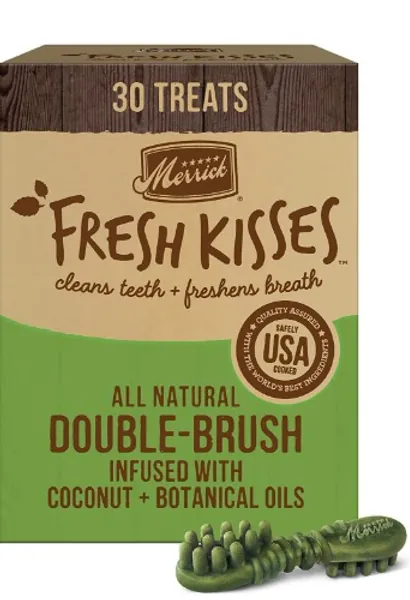 Amazon.com : Merrick Fresh Kisses Dog Dental Treats, Coconut Plus Botanical Oils Recipe, Dog Treats for Medium Breeds 25-50 Lbs - 1.88 lb Box with 30 Brushes : Pet Supplies