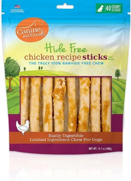 Amazon.com : Canine Naturals Chicken Recipe Chew 5" Stick 40 Pack - 100% Rawhide Free and Collagen Free Dog Treats - Made from USA Raised Chicken - All-Natural and Easily Digestible - Great for Dental Health : Pet Supplies