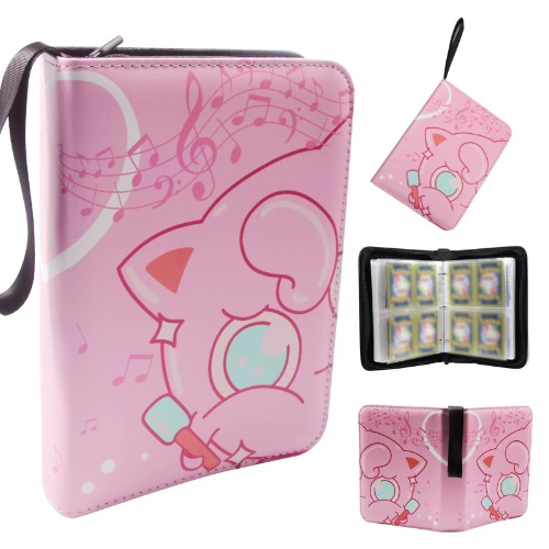 Resszo Trading Card Binder, Card Binder for Pokemon Fits 400 Cards with 50 Removable Sleeves, Carrying Case Binder Album, Book Folder Storage Organizer for Boys Girls (Pink)