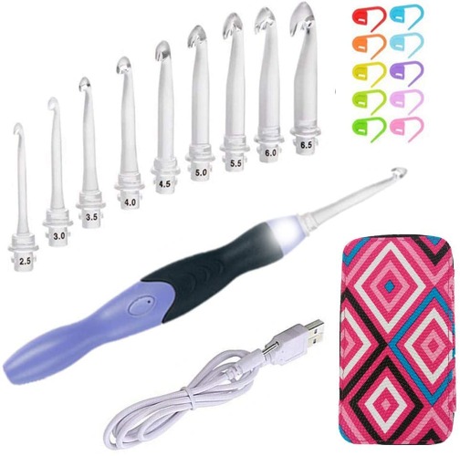 Knitiss Crochet Hooks Set Light Up Crochet Hooks Rechargeable with Crochet Accessories, Ergonomic Crochet Hooks with Soft Grip Handle