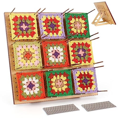 Coopay Blocking Board for Crochet, Granny Square Blocking Board Large 11 inch, Crochet Blocking Board and Pins, Blocking Boards for Knitting Crochet Projects, Wooden Blocking Board, With Easel Design - L