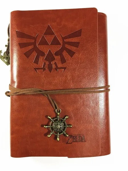 Vintage Refillable Journey Diary, Link Triforce Art Premium PU Leather Classic Embossed Travel Journal Notebook with Card Holder and Retro Pendants (Zelda)
