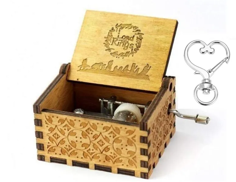 Cuzit The Lord of the Rings Movie Theme Music Box Wooden Engraved Hand Crank Musical Toy