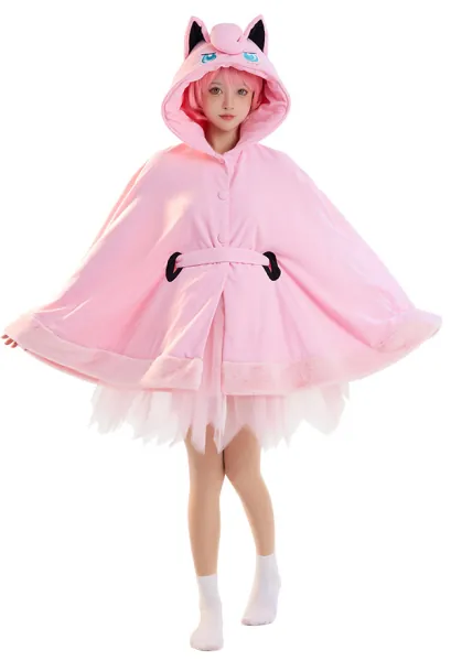 Kawaii Short Cloak Hooded Plush Cape and Tulle Skirt with Belt
