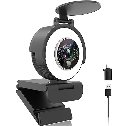 Angetube 1080p Webcam avec Ring Light pour Streaming : Caméra Web USB 60FPS avec Microphone, Compatible HDR, Correction Automatique de la lumière, FOV réglable, pour équipes, Zoom, PC/Laptop/Mac - 967Pro