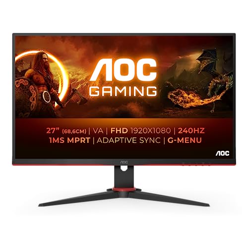 AOC Gaming 27G2ZNE - 27 Zoll Full HD Monitor, 240 Hz, 1 ms MPRT, FreeSync Prem. (1920x1080, HDMI 1.4, DisplayPort 1.2) schwarz/rot - Nicht höhenverstellbar - 27 Zoll FHD Flat - 240Hz