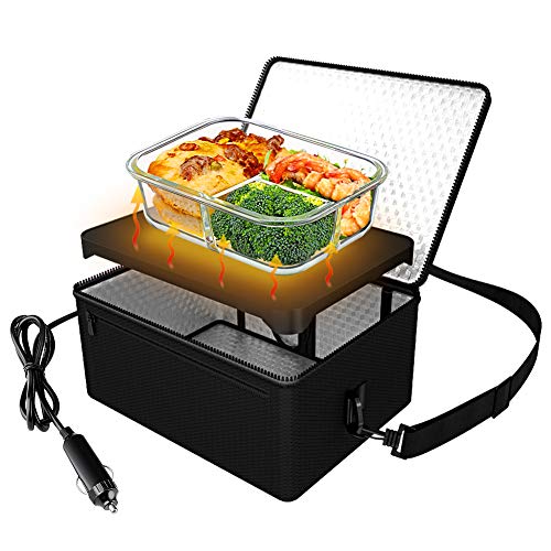 Portable Oven, 12V Car Food Warmer Portable Personal Mini Oven Electric Heated Lunch Box for Meals Reheating & Raw Food Cooking for Road Trip/Camping/Picnic/Family Gathering(Black) - Black