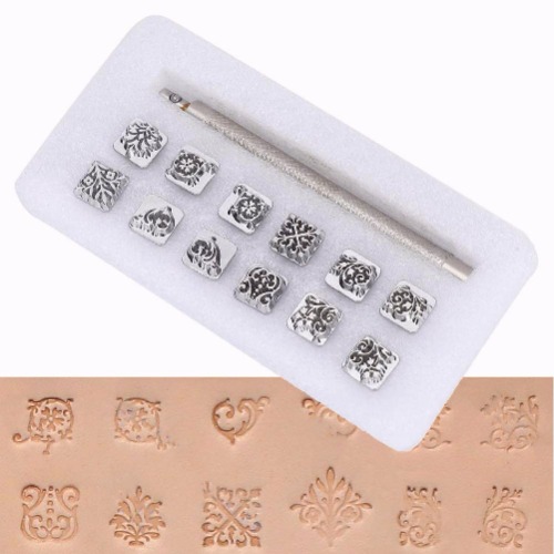 12Pcs Leather Embossing Tools Different Shape Stamps Set Saddle Making DIY Punch Embossing Beveler Tools Kit