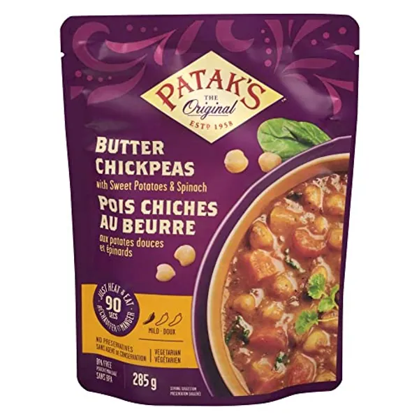 Patak's, Butter Chickpeas, Ready to Eat, with Sweet Potatoes & Spinach, Authentic Indian Cuisine, 285g - Sweet Potatoes & Spinach - 285 G (Pack of 1)
