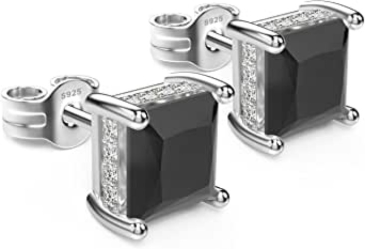 UNFAAR 18K White Gold Plated Sterling Silver Princess Cut Cubic Zirconia Stud Earrings Square CZ Diamond Stud Earrings for Women Men Hypoallergenic