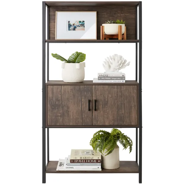 Best Choice Products Bookshelf, Decorative Home Furniture for Living Room, Walkway, Entryway w/Cabinet, Enclosed Storage, Tall Shelf Space, Elevated Design - Dark Walnut