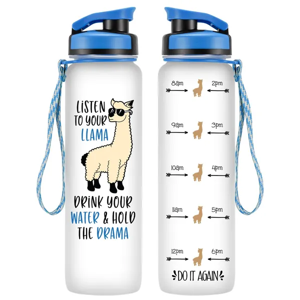 LEADO 32oz 1Liter Motivational Water Bottle w/Time Marker - Listen to Your Llama, Llama Gifts - Funny Mothers Day, Birthday Gifts for Women, Friends, Mom, Daughters, Sister, Wife, Girlfriend, Coworker