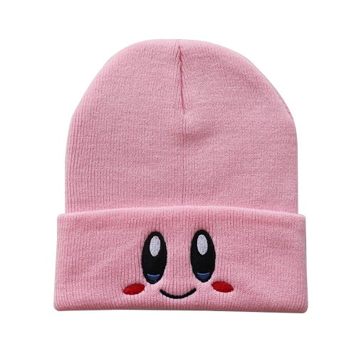 NisabellaLTD Kir-by Gorros sombrero cara encantadora bordado invierno sombrero de punto gorra para hombres mujeres gorra elástica rosa