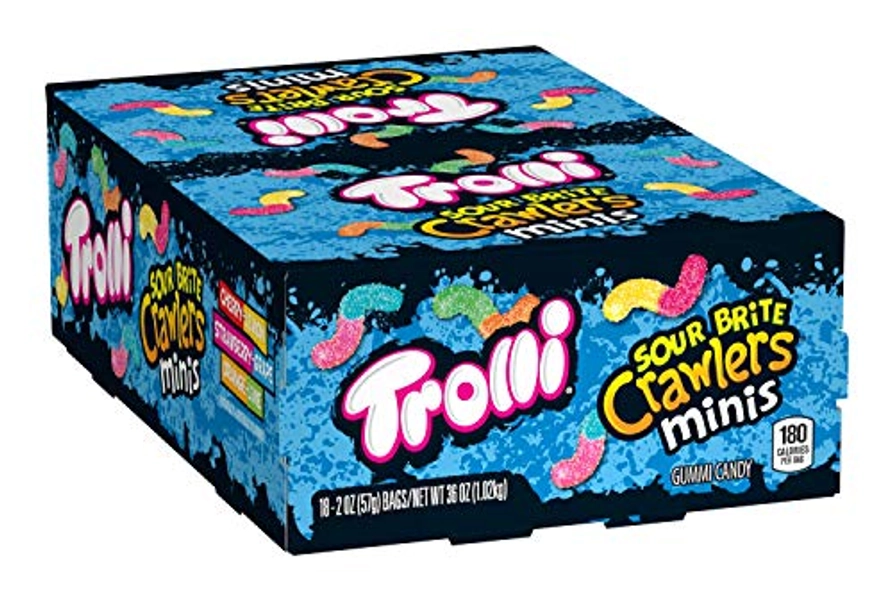 Trolli Sour Brite Crawlers Minis Candy, Sour Gummy Worms, 2 Ounce Treat-Size Pouches (Pack Of 18)