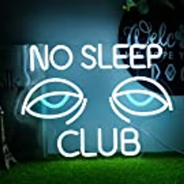 Alkkign On Sleep Club Neon Sign Eyes Neon Lights White Blue Neon Digns for Wall Decor Dimmable Neon Lights Signs for BAR, Birthday Party, Office, Bedroom, Valentine's Day Decoration