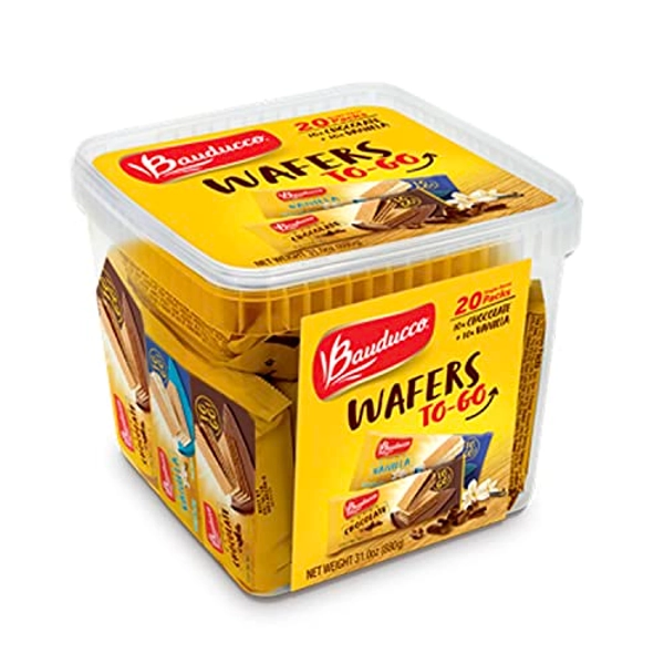 Bauducco Chocolate & Vanilla Wafer Cookies - Convenient Single Serve Wafer Cookies With 3 Layers of Cream - Delicious Sweet Snack on the go or Dessert 28.2oz (Pack of 20)