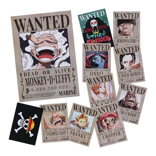 CNMLGB 11 PCS Nika Luffy 3 billion Wanted Bounty Paper Poster 10 Straw Hat Pirates Crew Zoro Sanji Nami Usopp Chopper Robin Franky Brook Jinbei 1 PC Flag (11×8 in) - 11 Pcs Anime Paper Poster