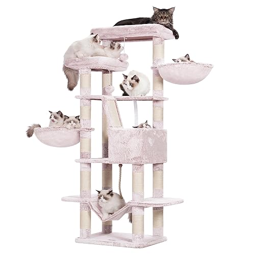 Heybly Cat Tree for Large Cats,68 inch Multi-Level Cat Tower for Indoor Cats,2 Widened Plush Perches Cat Condo with Scracthing Board and Big Caves,Muchroom HCT025MU - Muchroom