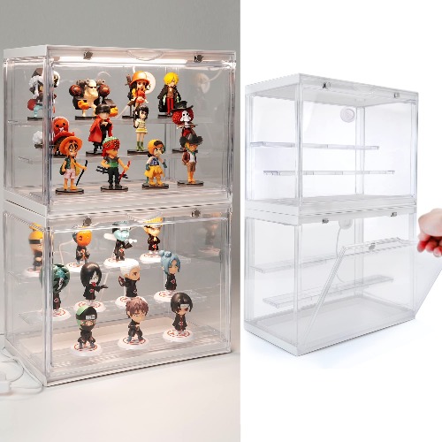 Welloux Display Case for Mini Action Figures with Lighting System for Collectible Pop Figures and Toys, 11.8 in x 9.1 in x 6.7 in Dustproof Showcase - 