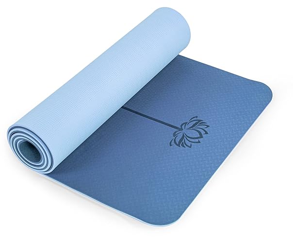 Yoga Mat Non Slip, Pilates Fitness Mats, Eco Friendly, Anti-Tear 1/4" Thick Yoga Mats for Women, Exercise Mats for Home Workout with Carrying Sling and Storage Bag - 72"x24" - True Navy & Light Blue
