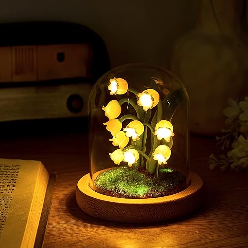 Hortsun Lily of The Valley Flower Gifts for Women Glass Lily of The Valley Flower Decor Lamp for Women Birthday Anniversary Valentine‘s Day Mother's Day Thanksgiving Christmas