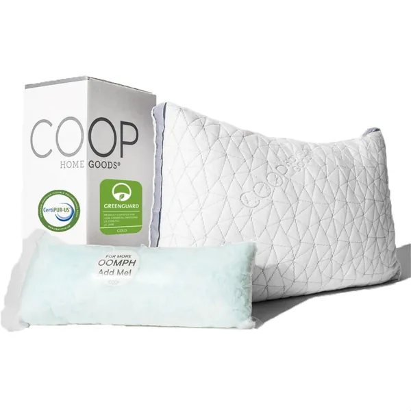 Coop Home Goods Eden Pillow Queen Size Bed Pillow for Sleeping - Medium Soft Memory Foam Pillows Cooling Gel - Back, Stomach and Side Sleeper Pillow - CertiPUR-US/GREENGUARD Gold - Queen