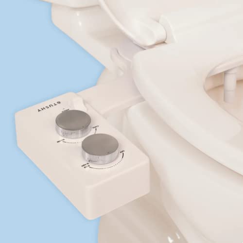 Tushy 3.0 Warm Water Spa Bidet Attachment | Self Cleaning Fresh Water Sprayer +Adjustable Pressure Nozzle, Angle Control, (Adjustable Cool to Warm Water Temperature Option), (Biscuit/Platinum)