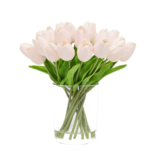 20 Pcs Pink Tulips Artificial Flowers in Vase with Faux Water