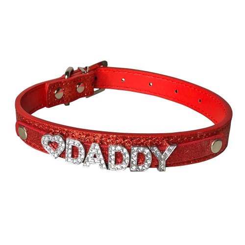 Rhinestone Daddy Collar - Red