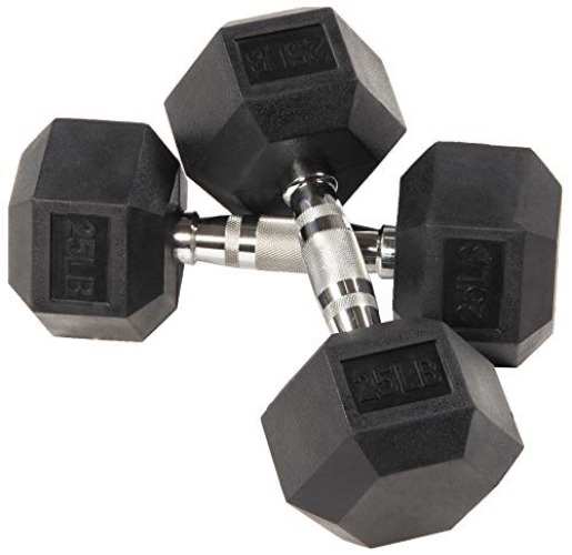 BalanceFrom Rubber Coated Hex Dumbbell Weight Set and Storage Rack, Multiple Packages - E. 25lbs, Pair